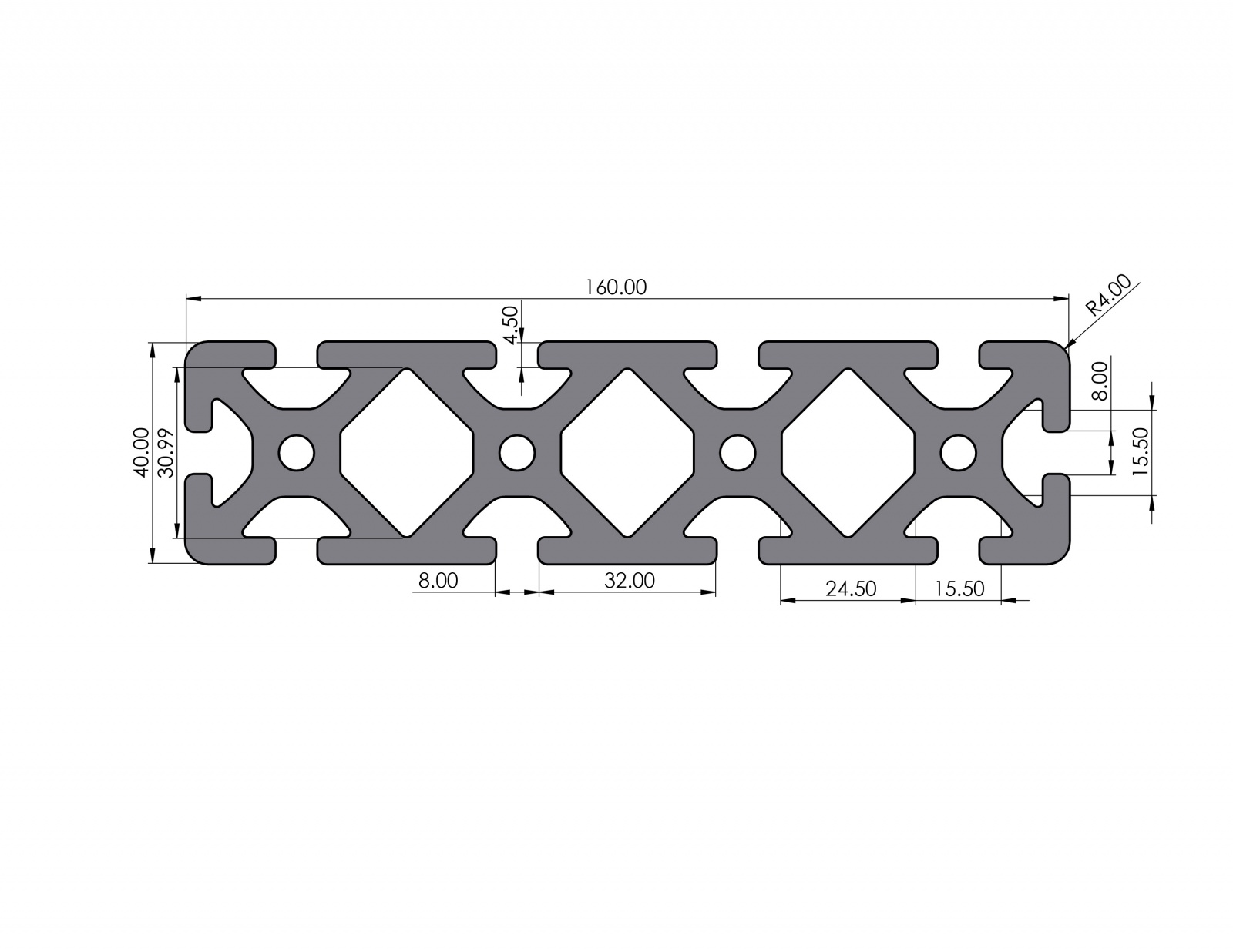 Aluminum profile 160x40 Heavy groove 8 I type